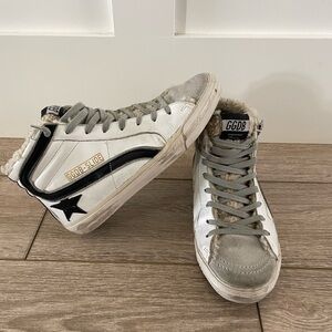Golden Goose slide sneakers in leather with shearling insert